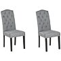 Set Of 2 Dining Chairs Grey Velvet Fabric Modern Retro Design Black Wooden Legs