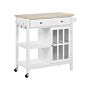 Kitchen Trolley White Mdf Light Wood Top Storage Cabinet Shelves Drawers With Castors