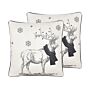 Set Of 2 Scatter Cushions Black Polyester Fabric 45 X 45 Cm Reindeer Print Off-white Background With Filing