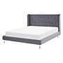 Slatted Bed Frame Grey Velvet Upholstery Eu Double Size 4ft6 Tufted Headboard