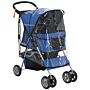 Pawhut Dog Stroller With Rain Cover For Small Miniature Dogs, Folding Pet Pram With Cup Holder, Storage Basket, Reflective Strips, Blue