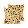 Set Of 2 Garden Cushions Multicolour Polyester 45 X 45 Cm Square Leaf Pattern Motif Modern Design Throw Scatter Pillow