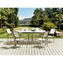 Garden Dining Set Marble Effect White Tabletop Glass Stainless Steel Frame White Set Of 6 Chairs Textilene