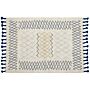 Rug Beige Cotton 160 X 230 Cm Geometric Pattern Hand Tufted Tassels Flatweave