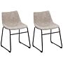 Set Of 2 Dining Chairs Beige Fabric Upholstery Black Legs