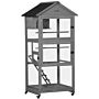 Pawhut Bird Cage Mobile Wooden Aviary House For Canary Cockatiel Parrot With Wheel Perch Nest Ladder Slide-out Tray 86 X 78 X 180cm Dark Grey