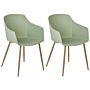 Set Of 2 Dining Chairs Plastic Light Green Minimalist Design Armrests Living Room Kitchen Furniture