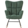 Rocking Chair Dark Green Polyester Fabric Upholstery Wooden Legs Skates Modern Biscuit Tufting