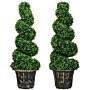 Homcom Set Of 2 Artificial Plants, Topiary Spiral Boxwood Trees With Pot, For Home Decor, 90cm