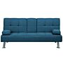 Sofa Bed Blue 3 Seater Drop Down Table Click Clack