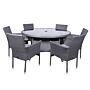 Malaga 6 Seater Stacking Dining Set 140cm Round Table With Black Glass Top, 6 Stacking Nest Base Chairs Including Cushions