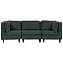 Modular Sofa Dark Green Fabric Upholstered 3 Seater Cushioned Backrest