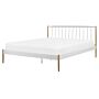 Eu King Size Panel Bed White With Light Wood Legs 5ft3 White Metal Frame Slatted Base