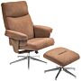 Homcom Recliner Chair With Footstool, Upholstered Velvet Fabric Armchair With Adjustable Back, Solid Wood Frame For Living Room, Light Brown