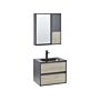 4 Piece Bathroom Furniture Set Grey Mdf 60 Cm Cabinet Ceramic Basin Hanging Cabinet With Mirror Beliani