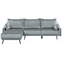 Corner Sofa Grey Velvet Right Hand L-shaped 3 Seater With Chaise Longue Metal Legs