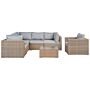 Garden Lounge Set Brown Pe Rattan Right Hand Corner Sofa Armchair Coffee Table Grey Cushions