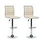 Set Of 2 Bar Chairs Beige Faux Leather Seat Silver Frame Counter Height Swivel Adjustable Height