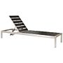 Garden Outdoor Lounger Grey And Silver Plastic Wood Aluminium Frame Adjustable Reclining Backrest