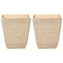 Set Of 2 Plant Pots Beige Stone Polyresin 49 X 49 X 53 Cm Square