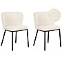 Set Of 2 Dining Chairs Off-white Boucle Upholstery Black Metal Legs Armless Curved Backrest