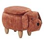 Kids Animal Stool Brown Velvet Footstool With Storage Wooden Legs Children Seat