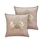 Set Of 2 Scatter Cushions Taupe Velvet 45 X 45 Cm Marine Crab Motif Square Polyester Filling