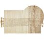 Area Rug Beige Jute 80 X 150 Cm Rectangular With Tassels Geometric Pattern Handwoven