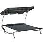 Outsunny Patio Double Hammock Sun Lounger Bed W/ Canopy Shelter, Wheels & 2 Pillows, Grey