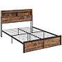 Homcom Industrial King Bed Frame, 5.2ft Steel Bed Base W/ Storage Headboard, Footboard, Under Bed Storage, 158 X 222cm, Rustic Brown