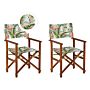 Set Of 2 Garden Director's Chairs Dark Wood With Off-white Acacia Flamingo Pattern Replacement Fabric Folding