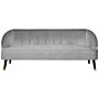 Sofa Light Grey Velvet 3 Seater Channel Back Recessed Arms Wooden Legs