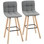 Homcom Bar Stool Set Of 2 Armless Button-tufted Counter Height Bar Chairs With Wood Legs & Footrest, Grey