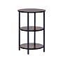 Side Table Dark Wood With Black Particle Board Iron Ø 40 Cm 2 Shelves Round Top