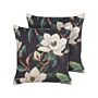 Set Of 2 Decorative Cushions Black Multicolour Floral Pattern 45 X 45 Cm