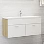 Vidaxl Sink Cabinet With Built-in Basin White And Sonoma Oak Engineered Wood