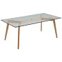 Coffee Table Transparent Glass Top Wooden Legs Rectangular