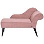 Chaise Lounge Pink Polyester Fabric Upholstery Black Wood Legs Right Hand