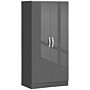 Homcom High Gloss Wardrobe, 2 Door Wardrobe With Hanging Rod And Storage Shelf, Clothes Storage Organizer With Anti-tipping Design, Grey