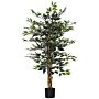 Homcom Artificial Ficus Tree In Pot, 130cm Tall Fake Plant With Lifelike Leaves And Natural Trunks Green