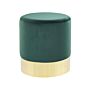 Footstool Dark Green Velvet Round Dressing Pouffe Glam Stool With Gold