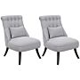 Homcom Fabric Single Sofa Dining Chair Tub Chair Upholstered W/ Pillow Solid Wood Leg Home Living Room Furniture Set Of 2 Grey