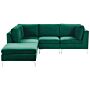 Right Hand Modular Corner Sofa Green Velvet 4 Seater With Ottoman L-shaped Silver Metal Legs