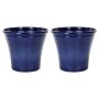 Set Of 2 Plant Pots Planters ⌀50 Solid Navy Blue Fibre Clay High Gloss Outdoor Resistances All-weather