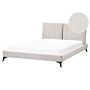 Eu King Size Bed Light Beige Corduroy Upholstery 5ft3 Slatted Base With Thick Padded Headboard With Cushions Beliani