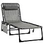 Outsunny Portable Sun Lounger, Folding Camping Bed Cot, Reclining Lounge Chair 5-position Adjustable Backrest With Pillow, Mixed Grey