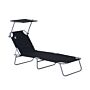 Outsunny Reclining Chair Sun Lounger Folding Lounger Seat With Sun Shade Awning Beach Garden Outdoor Patio Recliner Adjustable (black)