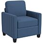 Homcom Armchair, Channel Tufted Modern Fabric Accent Chair, Comfy Upholstered Reading Lounge With Spring Cushion, Back Pillow, For Living Room, Bedroom, Office, Blue