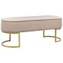 Bench Beige Upholstered Fabric Metal Accent Gold Legs Bed Bench Stool