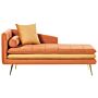 Chaise Lounge Orange Velvet Left Hand Tufted Buttoned Thickly Padded With Cushions Left Hand